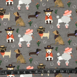 FLANELLETTE IMPRIMÉE CHIENS COWBOYS FOND GRIS