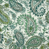 TISSU EXTÉRIEUR PAISLEY VERT FOND BLANC