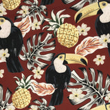 POLYESTER DÉCO ET NAPPE TOUCAN ET ANANAS FOND ROUGE