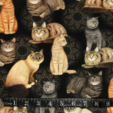 COTON IMPRIMÉ CHATS FOND NOIR MANDALAS