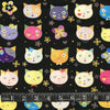 COTON IMPRIMÉ FACES DE CHATS COLORÉS FOND NOIR