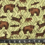 COTON IMPRIMÉ ANIMAUX FORESTIERS TRIBAL VERT