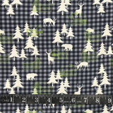 COTON IMPRIMÉ FORÊT CHALET CARREAUX GRIS
