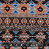 COTON IMPRIMÉ MOTIFS AZTECS GRIS BLEU ORANGE