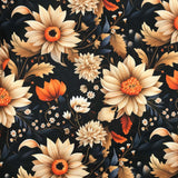 POLYESTER DÉCO NAPPE FLEURS BEIGES ET ORANGE