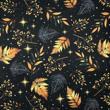 POLYESTER DÉCO NAPPE FEUILLES OR FOND NOIR