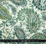 TISSU EXTÉRIEUR PAISLEY VERT FOND BLANC