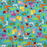 FLANELLETTE IMPRIMÉE ANIMAUX FOND BLEU