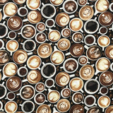 COTON IMPRIMÉ CAFÉS AVEC MOTIFS FOND NOIR