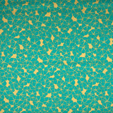 COTON IMPRIMÉ FLEUR TURQUOISE SUR FOND OR