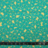 COTON IMPRIMÉ FLEUR TURQUOISE SUR FOND OR