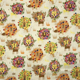 COTON IMPRIMÉ LIONS FLEURIS SUR FOND BEIGE