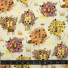 COTON IMPRIMÉ LIONS FLEURIS SUR FOND BEIGE