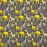 COTON IMPRIMÉ GIRAFE JAUNE SUR FOND GRIS