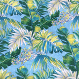 TISSU EXTÉRIEUR FEUILLE DE PALMIER VERT ET BLEU