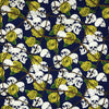 COTON IMPRIMÉ CRANES ET FLEURS FOND MARINE