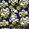 COTON IMPRIMÉ CRANES ET FLEURS FOND MARINE