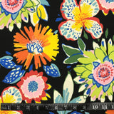 TISSU EXTÉRIEUR FLEURS SUR FOND NOIR