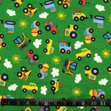 FLANELLETTE IMPRIMÉE CAMIONS FOND VERT