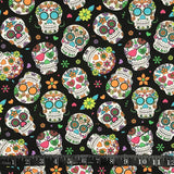 COTON IMPRIMÉ TÊTES DE MORT MEXICAINES