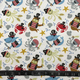 FLANELLETTE IMPRIMÉE ANIMAUX MARINS FOND BLANC