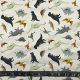FLANELLETTE IMPRIMÉE PETITS DINOSAURES FOND BLANC