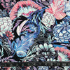 TRICOT POLYESTER IMPRIMÉ FEUILLES ROSES ET BLEUES