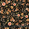 TRICOT POLYESTER IMPRIMÉ FLEURS ROSES FOND NOIR