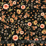 TRICOT POLYESTER IMPRIMÉ FLEURS ROSES FOND NOIR