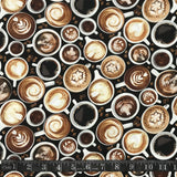 COTON IMPRIMÉ CAFÉS AVEC MOTIFS FOND NOIR