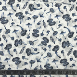 COTON IMPRIMÉ CHAMPIGNONS BLEU FOND BLANC