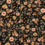 TRICOT POLYESTER IMPRIMÉ FLEURS ROSES FOND NOIR