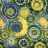 TISSU EXTÉRIEUR FLEUR MANDALA VERT ET BLEU
